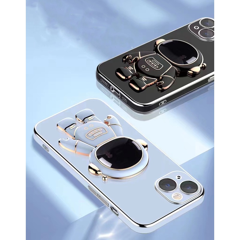 Ốp Điện Thoại Dẻo Vuông Mạ Màu Có Giá Đỡ Hình Phi Hành Gia Cho iPhone 14 13 12 11 Pro Max iPhone X XS XR Max 14 Plus