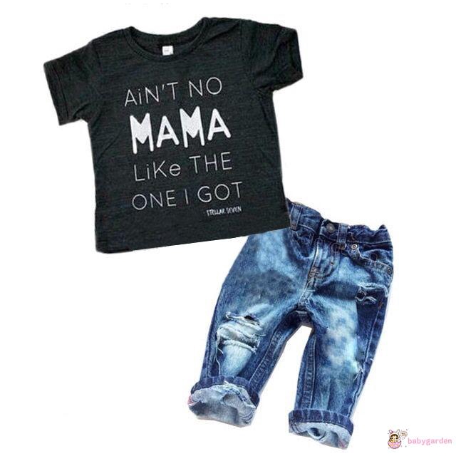 Set áo thun ngắn tay + Quần jeans dài thời trang cho bé trai