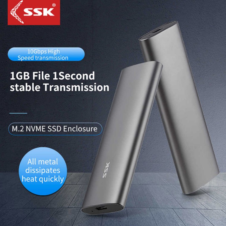 SSK Hộp Ổ Cứng SSD M2 NVMe PCIe3.0 - NGFF SATA3.0 - 2242 2260 2280 Chuẩn USB 3.1 Type C Vỏ Nhôm Hỗ Trợ Đến 10Gbps