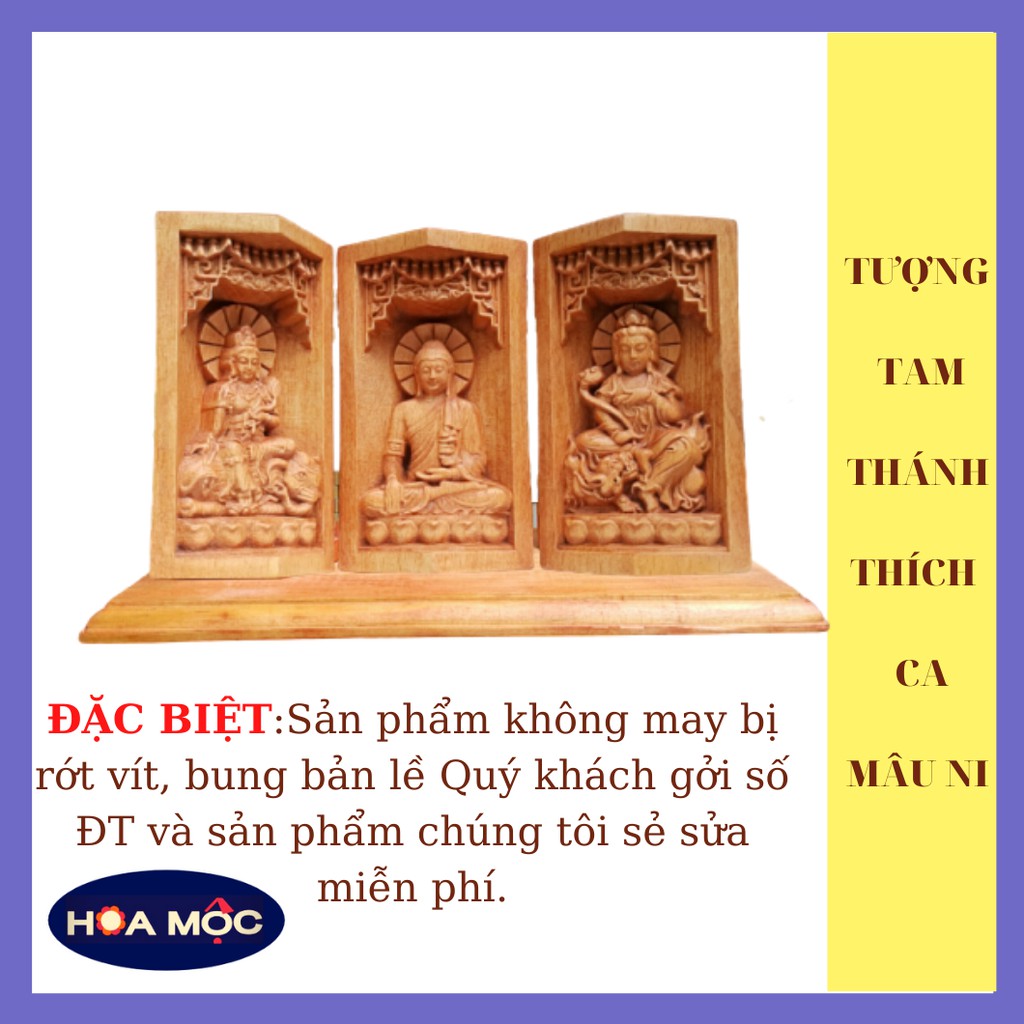 Tượng Tam Thánh Phật Thích Ca [Hoa Mộc]bằng gỗ [free ship]Phổ Hiền bồ tát, tượng làm quà tặng, trang trí