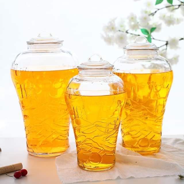 Bình thủy tinh họa tiết LẠC ĐÀ, ngâm sâm, nấm, hoa quả trong veo - 8 lít