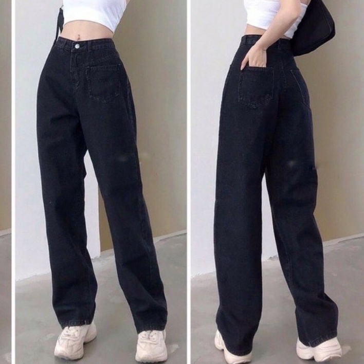 Quần jean ống rộng - Quần bò nữ dáng suông lưng cao 1 túi trước cá tính phong cách Hàn Quốc | BigBuy360 - bigbuy360.vn
