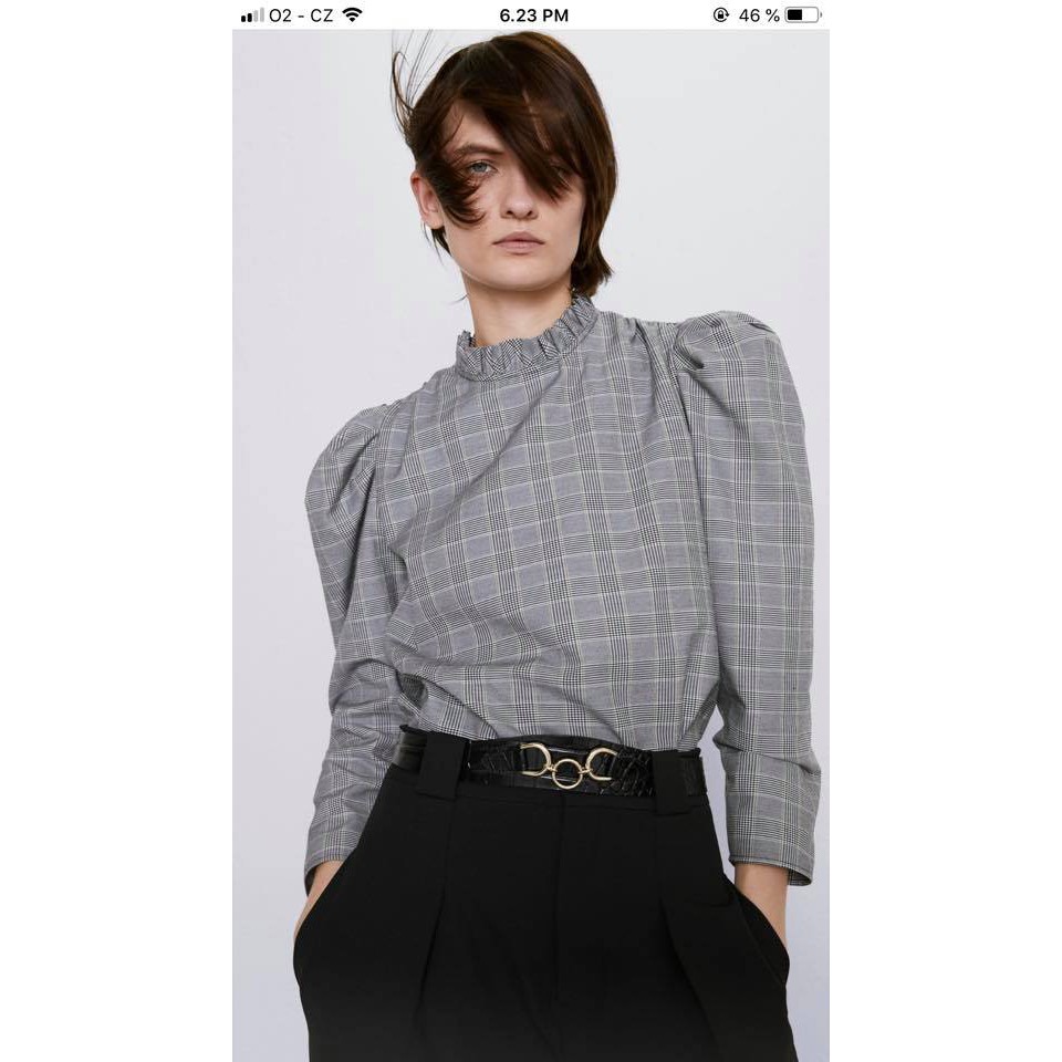 ZARA Auth Spain Áo Sơ Mi kẻ đen xám