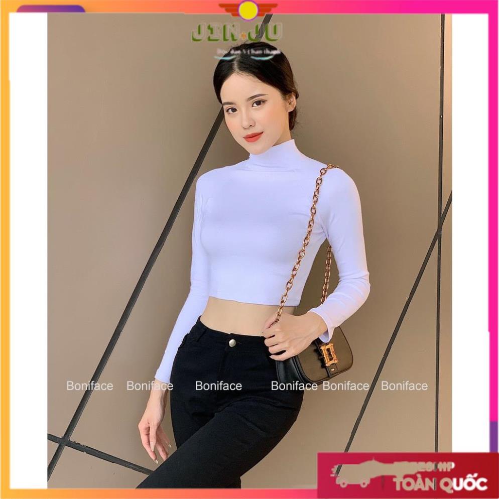 Áo croptop cổ lọ tay dài Boniface Áo thun dài tay cổ lọ chất cotton