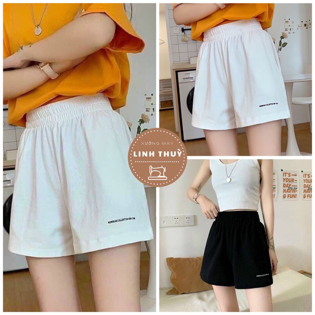Quần đùi nữ in chữ nhỏ cạp chun đẹp - Short thun ngắn mặc ở nhà thoải mái màu trắng, đen cá tính ulzzang