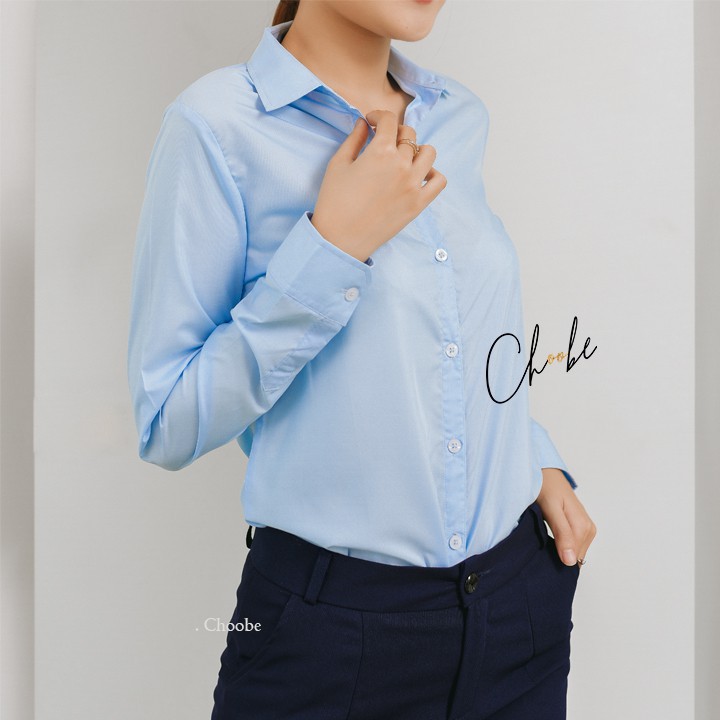 Áo sơ mi nữ dài tay chất cải lụa mềm , công sơ học sinh mặc được | BigBuy360 - bigbuy360.vn