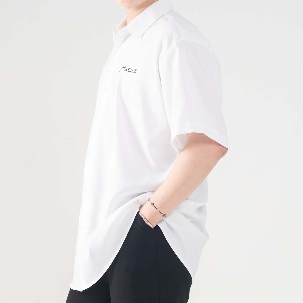 Áo Sơ Mi nam ngắn tay BIGSIZE thêu chữ trước ngực chất liệu kate lụa mềm mại có size lớn đến 130kg- MALTRIK