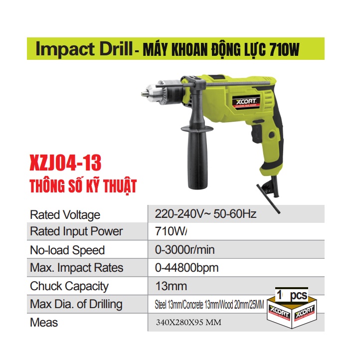 Máy khoan cầm tay 710W XCORT Model XZJ04-13 lõi đồng có chế độ búa đảo chiều chỉnh tốc độ