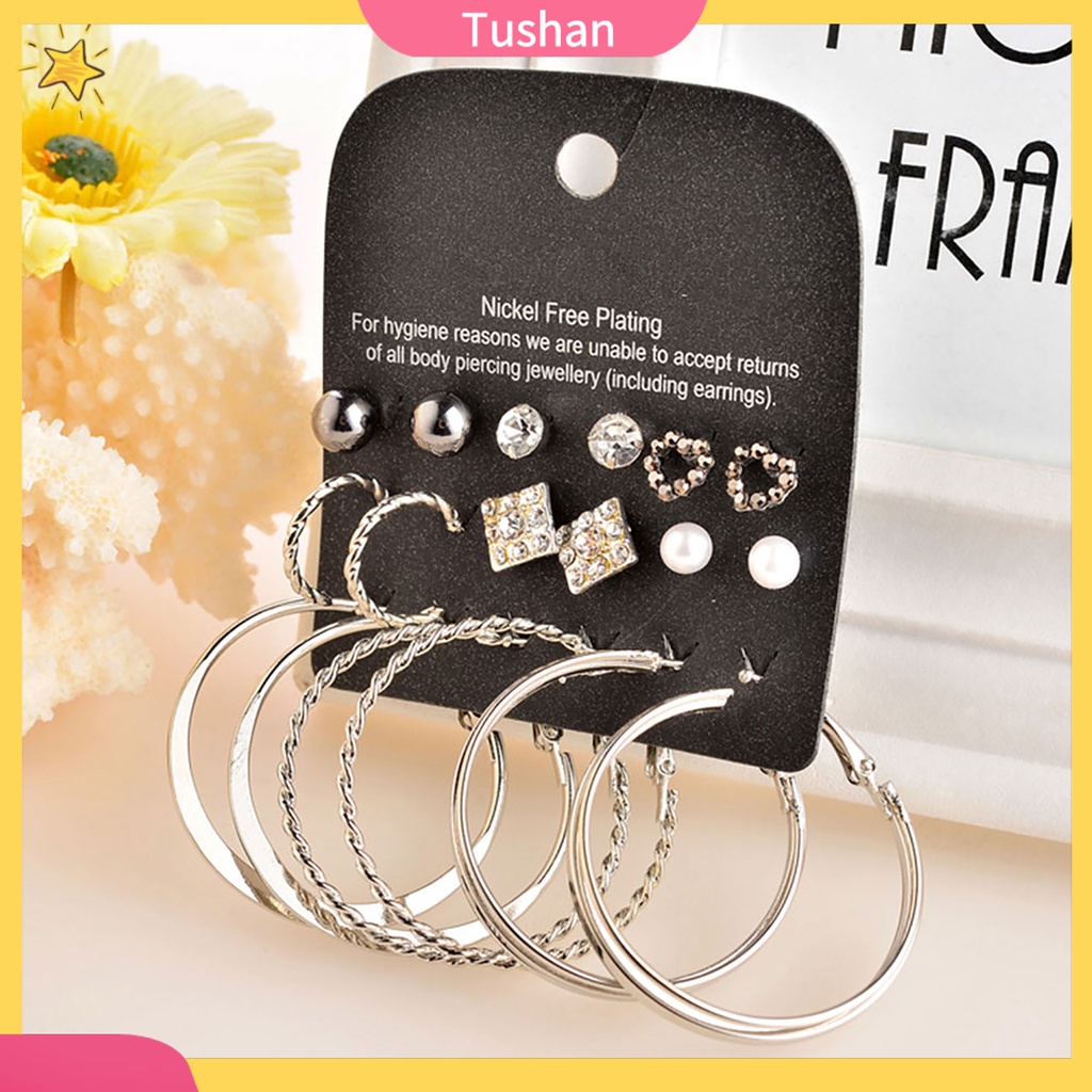 Set 9 đôi khuyên tai hợp kim đính đá thời trang nữ tính