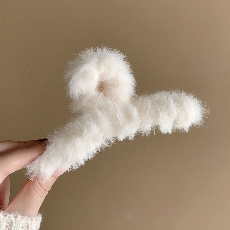 Kẹp tóc hình cá mập phối lông cỡ lớn phong cách Hàn Quốc cho nữ