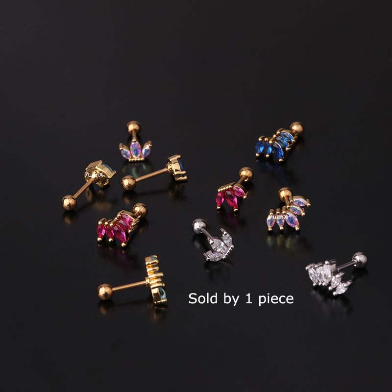 Khuyên tai hình vương miện đính đá zircon 20 gauge