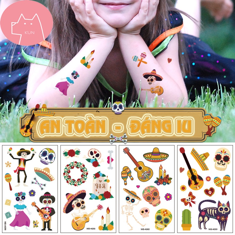 Hình xăm tatoo sticker COCO dán chống thấm nước cho bé sáng tạo vui chơi an toàn
