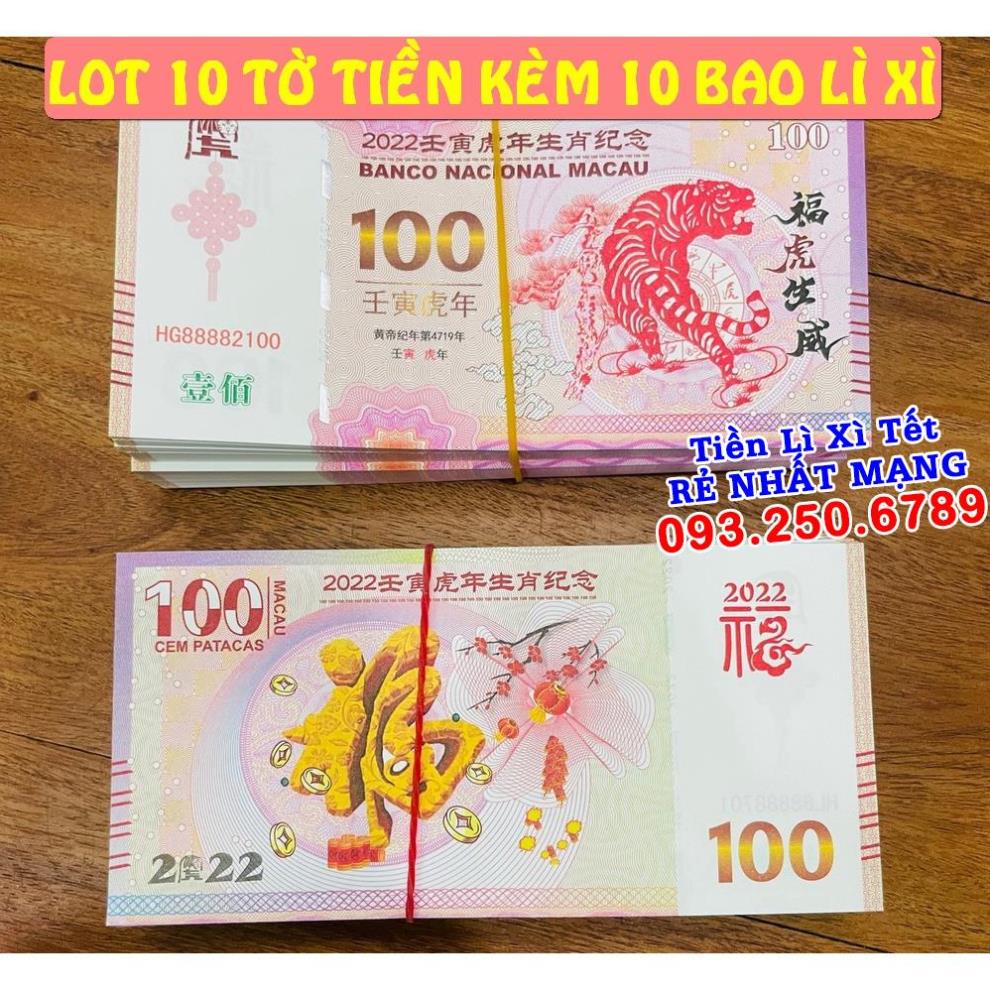 ⭐ FREE SHIP⭐ Combo 10 Tờ Tiền con Hổ 100 Macao lưu niệm, tặng bao lì xì tết Nhâm Dần, Quà Tết 2022
