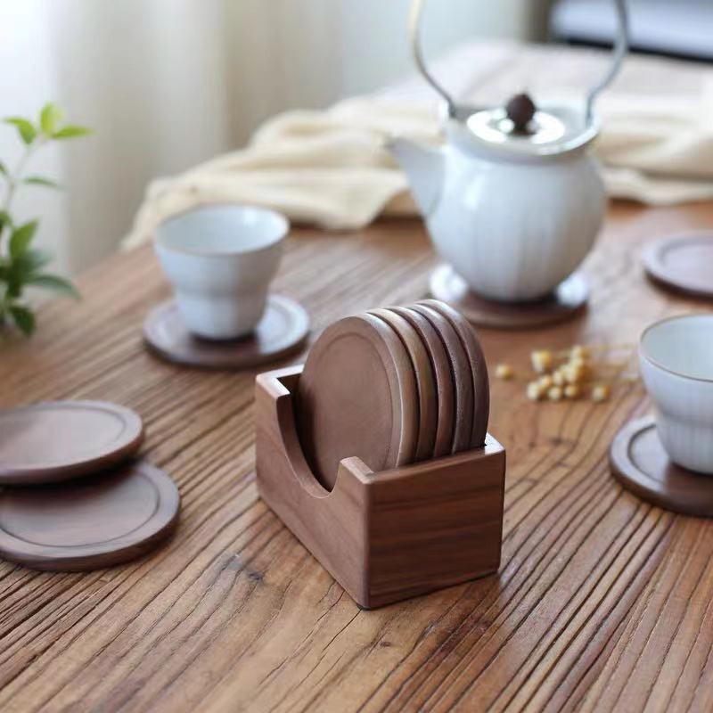 Miếng lót cốc hình tròn chống trượt làm từ gỗ sử dụng tiện lợi