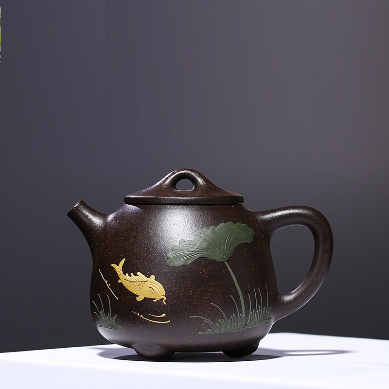 Ấm Tử Sa Nghi Hưng Thạch Biều Cao 200 ml (Hắc Kim Sa)