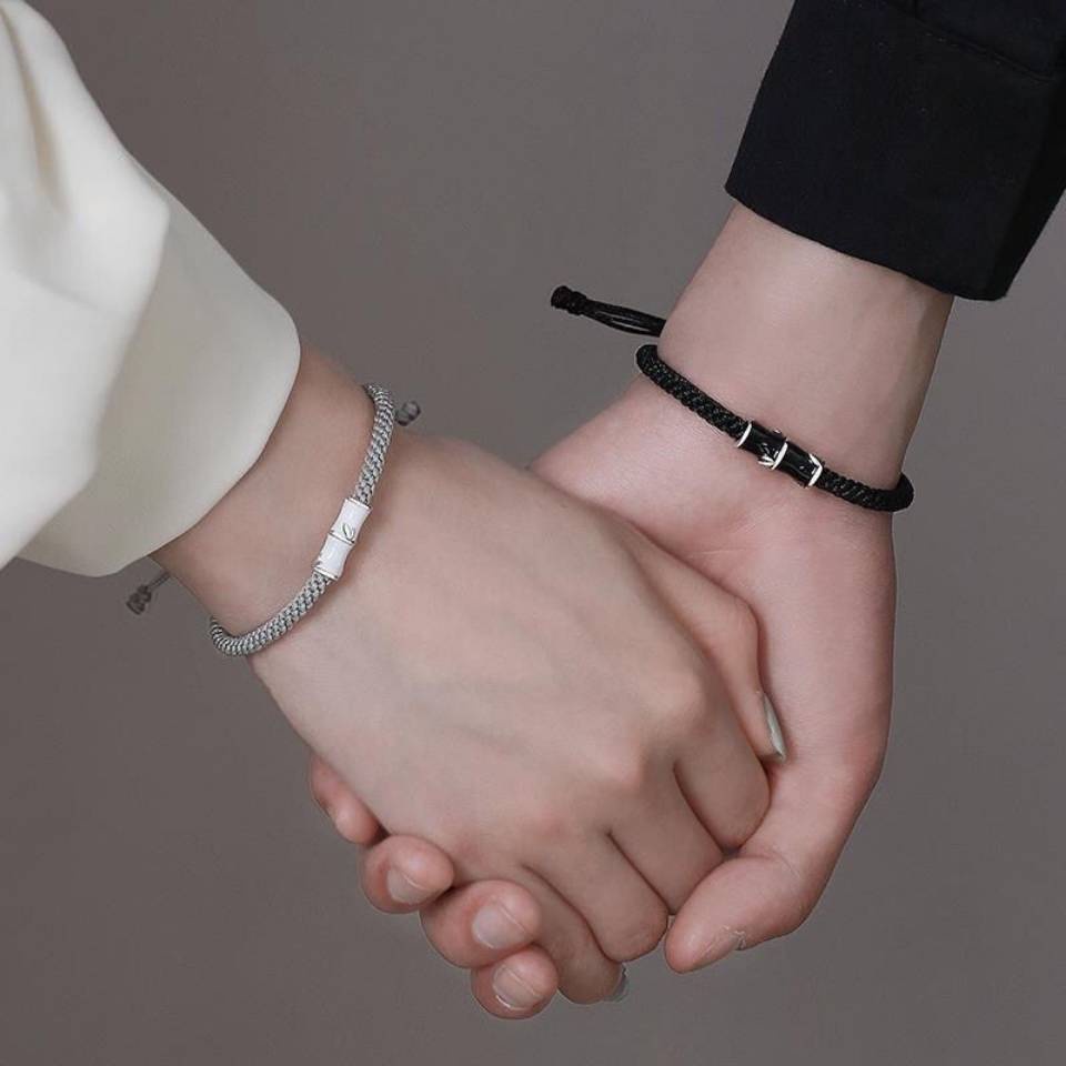 Cặp Vòng Tay Bằng Bạc Sterling Kiểu Dáng Thời Trang Cho Nam Và Nữ
