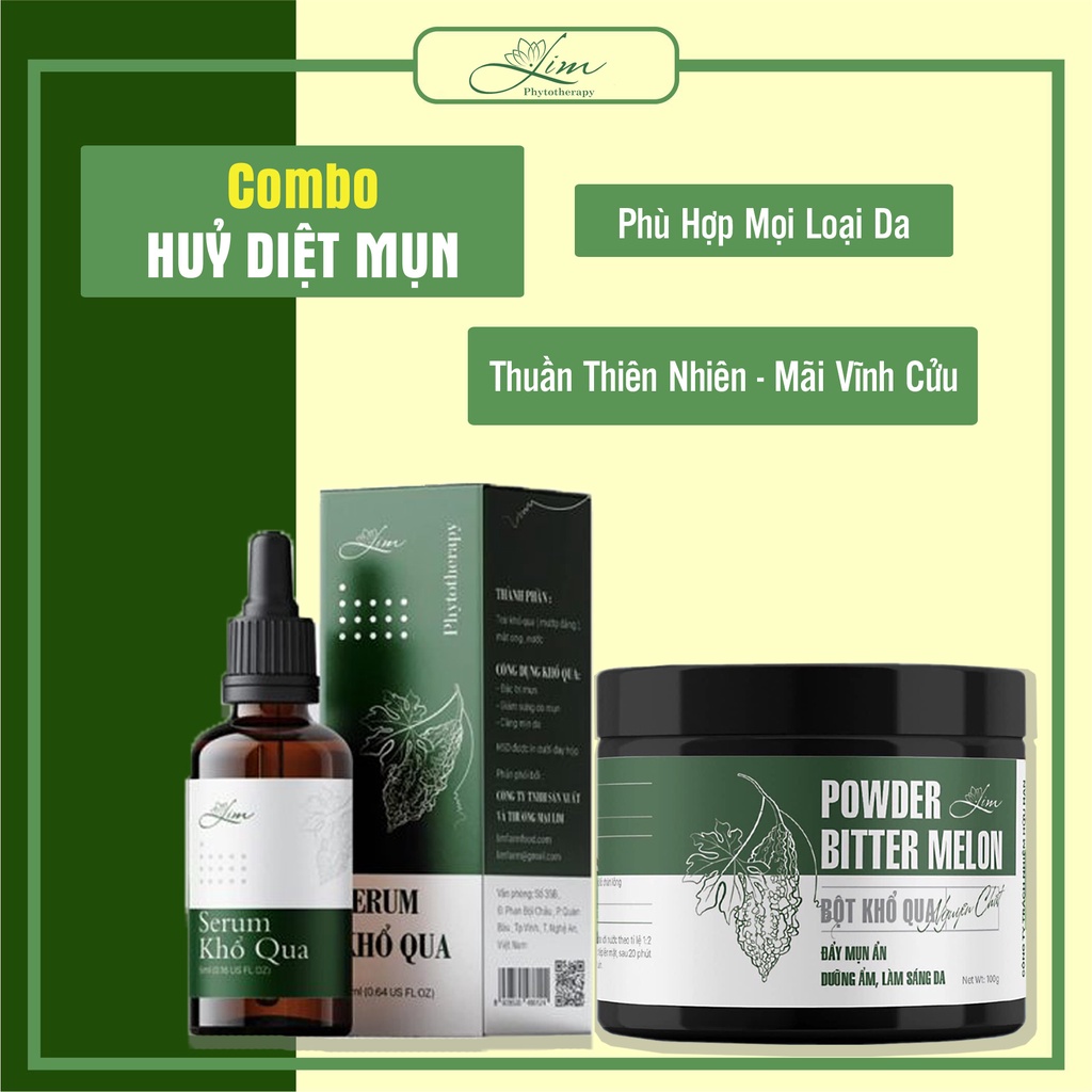 Combo huỷ diệt mụn serum khổ qua và bột khổ qua giúp ngăn ngừa mụn thâm rỗ làm sáng da và thu nhỏ lỗ chân lông