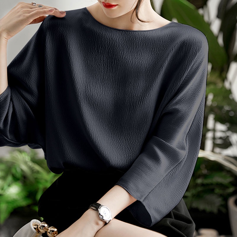 Áo kiểu ZANZEA tay 3/ 4 cổ tròn màu trơn tùy chọn thời trang dành cho nữ