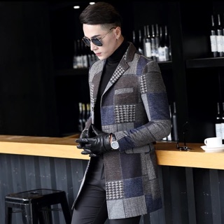 Áo vest nam dáng dài hoạ tiết kẻ