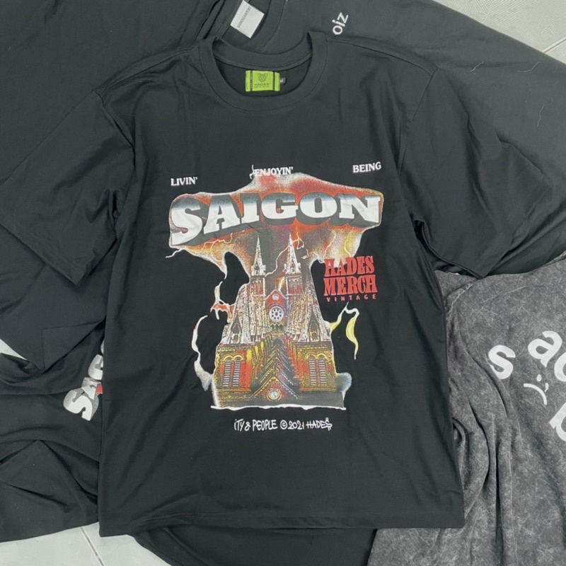 Áo thun Hades SAIGON SPIRIT BLACK nam nữ áo thun tay lỡ hades sài gòn Full tag siêu đẹp, siêu chất
