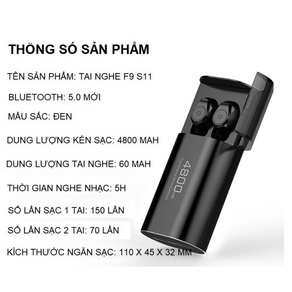 Tai Nghe Không Dây Bluetooth S11 , F9 Pro - Tích Hợp Sạc Dự Phòng 4800mah - Kháng Nước - Chống Ồn Đỉnh Cao