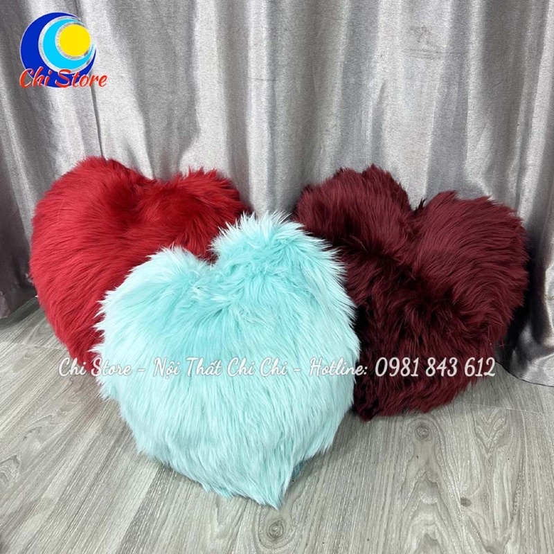Gối Lông Tựa Lưng Sofa Tim Sang Chảnh Cho Phòng Khách, Gối Trang Trí Decor Lông Hồ Ly