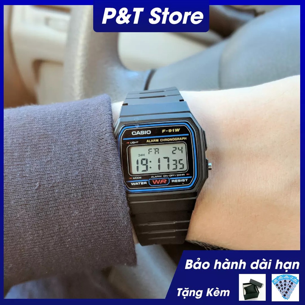 Đồng hồ nam dây nhựa Casio F-91W-1DG - Viền Xanh- Hàng Cao Cấp - Đồng hồ P&T [ FreeShip- Hàng cao cấp- Full box ] | BigBuy360 - bigbuy360.vn