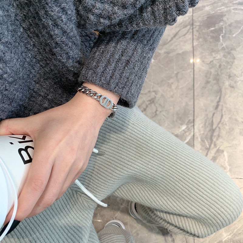 Vòng tay thép titan thiết kế đơn giản phong cách hip hop thời trang cho cặp đôi