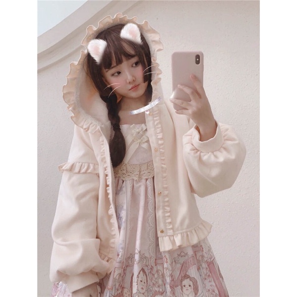 YAS0440-Áo khoác Lolita lót lông có mũ