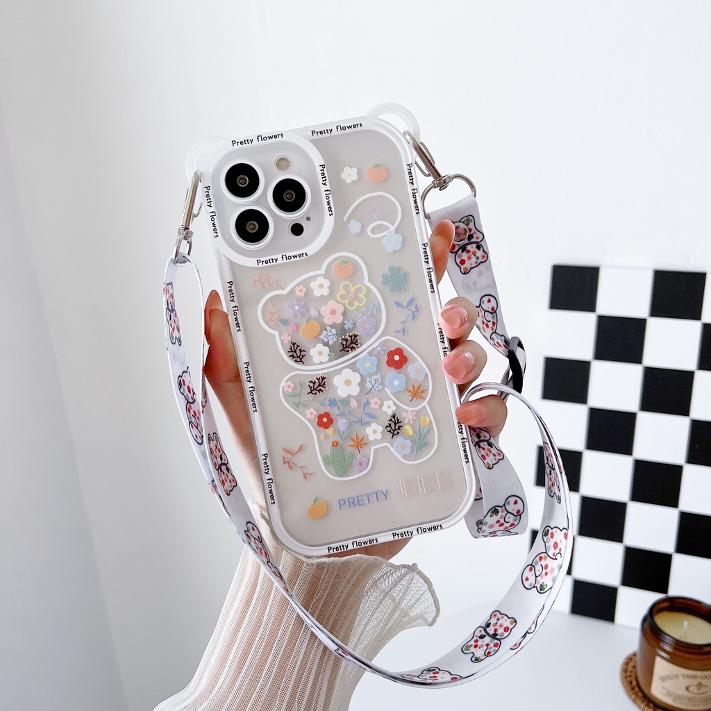 Ốp Điện Thoại tpu Mềm In Hình Gấu Kèm Dây Đeo Cho iphone 14 14 PLUS 14 pro 14 PR OMAX 13 pro max ins12 pro max 11 pro max xsmax