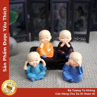 [Tặng Miếng Dính] 🙏Bộ Tượng Tứ Không Chú Sa Di Hoan Hỉ Nhìn Cuộc Đời