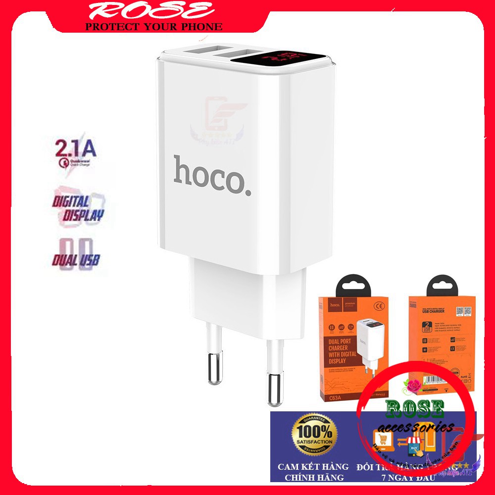 Củ sạc Hoco 2 cổng hỗ trợ sạc nhanh -Đèn Led hiển thị - C63A- Hàng chính hãng