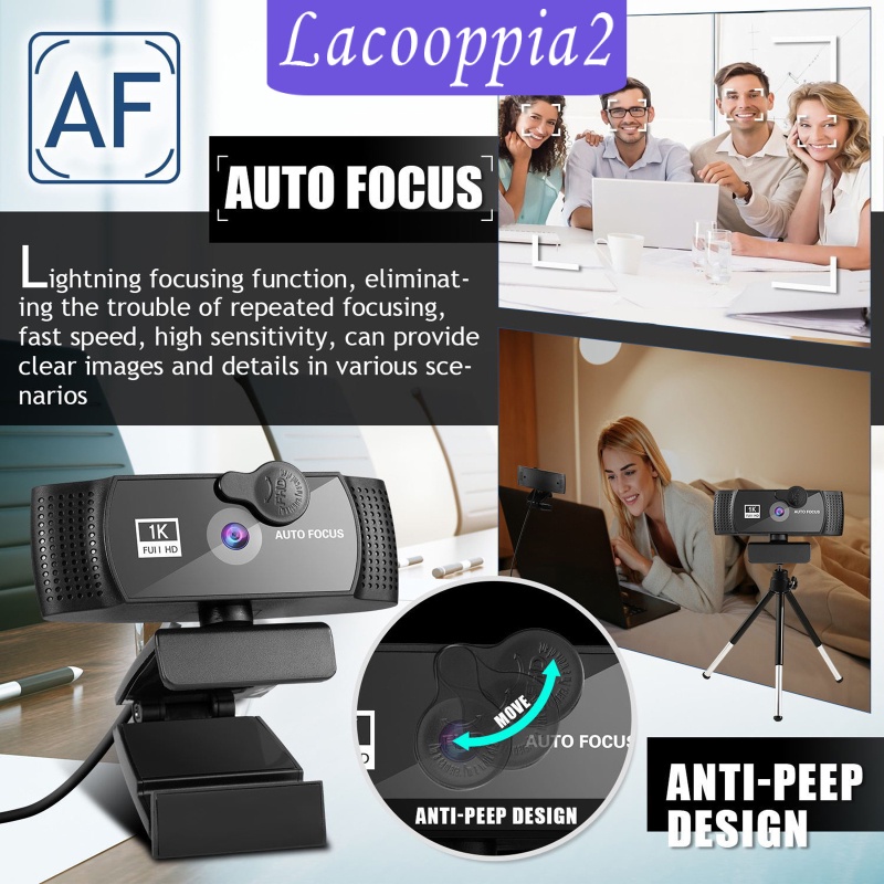 [LACOOPPIA2] Webcam 1080p HD w/ Noise-Cancelling Microphone w/ Tripod Plug and Play Streaming Webcam for Gaming Streaming Auto-Focus PC Laptop Desktop