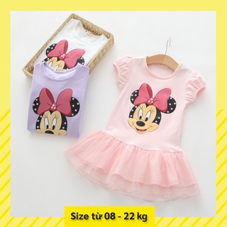 Thời trang quần áo trẻ em bé gái - Đầm thun in hình Mickey với chân váy voan mềm cho bé gái 1,2,3,4,5,6,7 tuổi