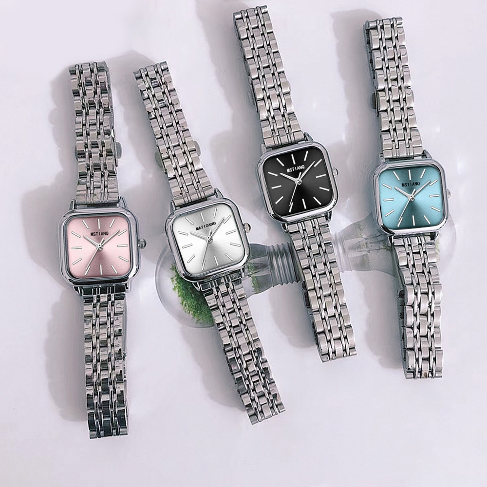 Đồng Hồ Đeo Tay Mặt Vuông Dây Inox Đơn Giản Thời Trang Hàn Quốc Dành Cho Nữ