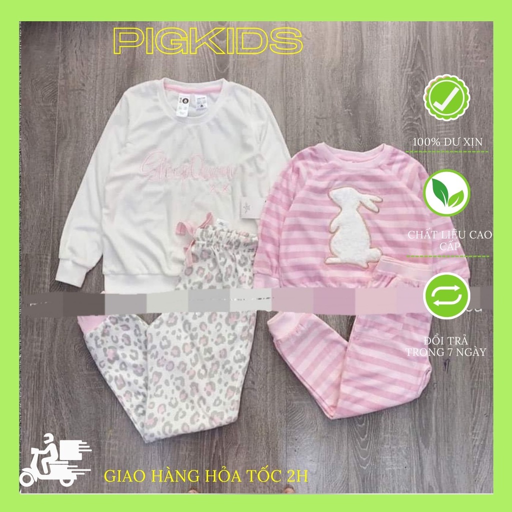 Bộ băng lông dài tay thỏ hồng cho bé gái và mẹ