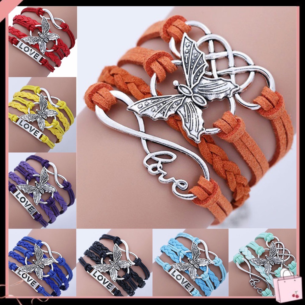 Vòng Đeo Tay Nhiều Lớp Bằng Vải Dệt Kim Thủ Công Hình Bướm Phong Cách Vintage Dành Cho Nữ