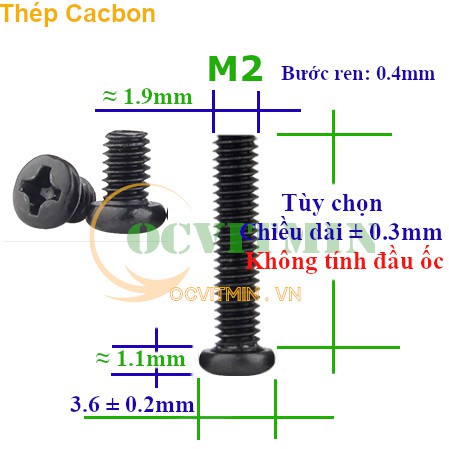 Ốc Bake Đầu Tròn M2 M2.5 Thép Cacbon Tùy Chọn Kích Cỡ