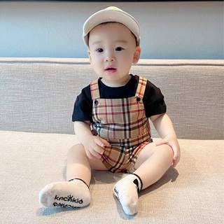 Set Áo Cộc Tay Cotton + Yếm Kẻ Cho Bé Trai Bé Gái 8-18kg Kèm Ảnh Shop Chụp