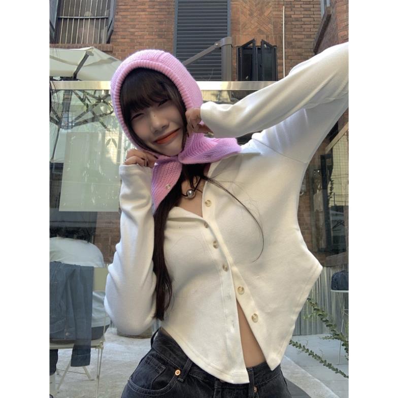 Áo Sơ Mi Croptop Nữ Tay Dài Cổ Sen Vuông Trẻ Trung MB