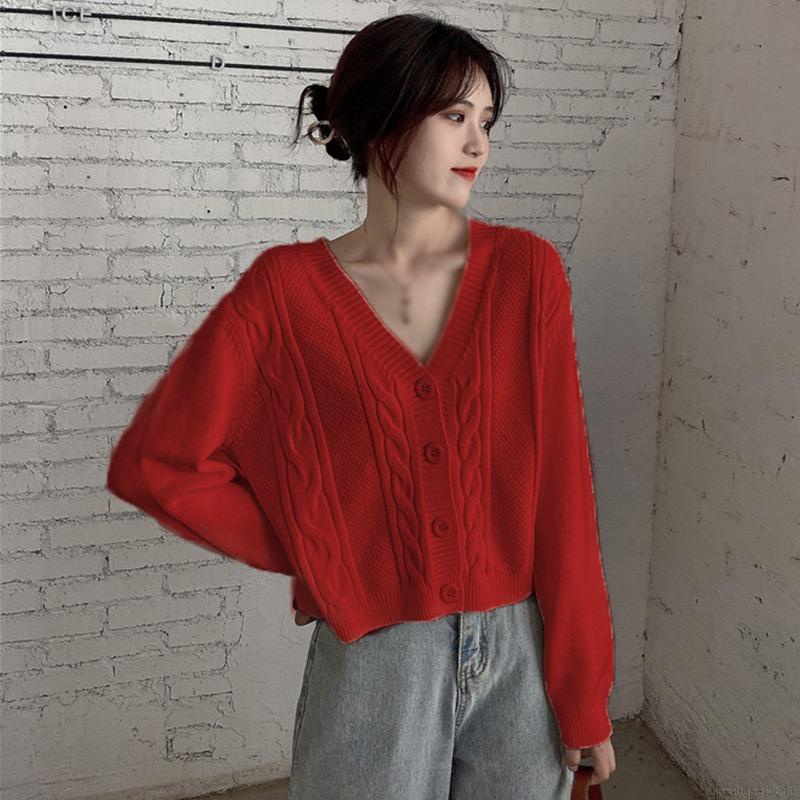 Áo Khoác Cardigan Dệt Kim Thiết Kế Cổ Chữ V Thanh Lịch