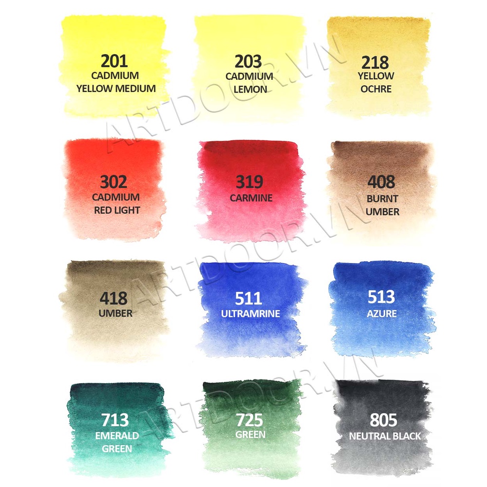 [ARTDOOR] Bộ màu Nước Nén WHITE NIGHTS hạng họa sĩ (hộp gỗ sồi) - 12 Màu