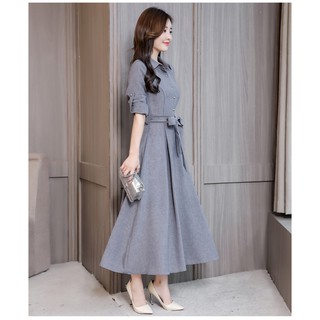 Đầm Nữ Tay Dài Eo Thắt Nơ Thời Trang Công Sở