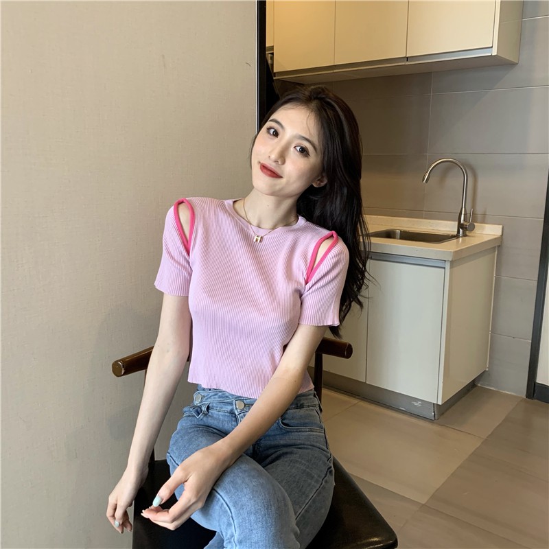 Áo Thun Ngắn Tay Ôm Dáng Thời Trang Theo Phong Cách Hàn Quốc Dành Cho Nữ