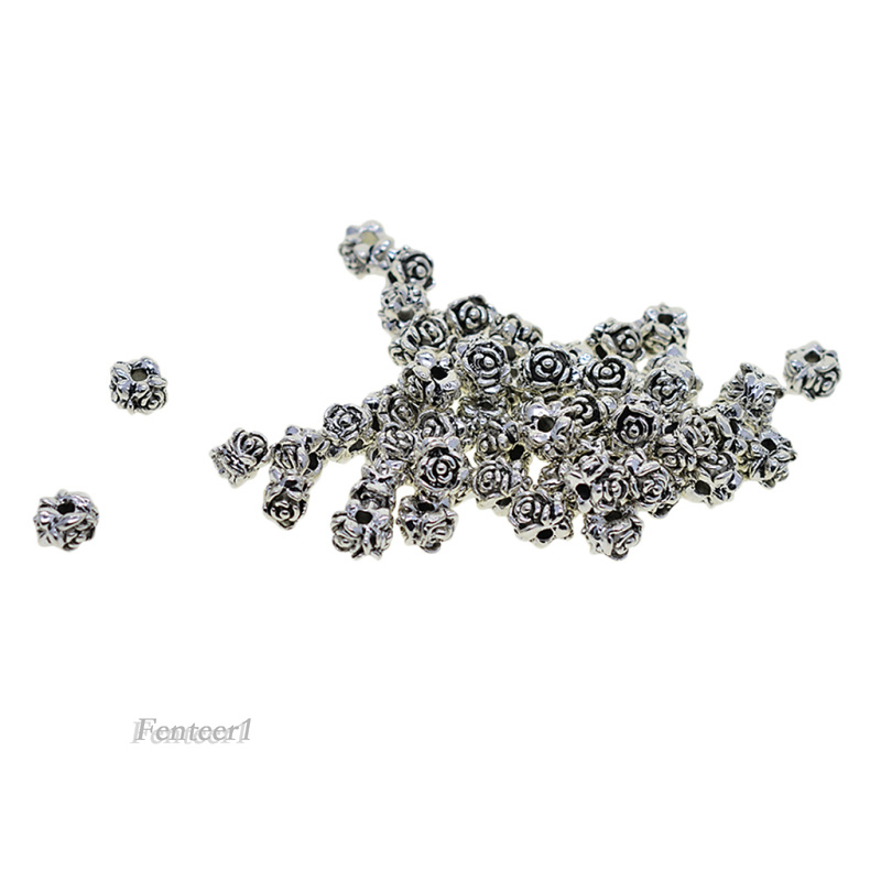 Set 50 hạt hoa hồng dùng tự làm trang sức bằng hợp kim màu bạc Tây Tạng