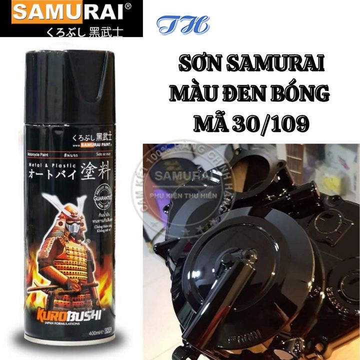 Sơn Xịt Samurai chuyên dùng cho xe máy màu đen bóng 30/109  chống cháy, chống rạn nứt, vòi xịt chống chảy