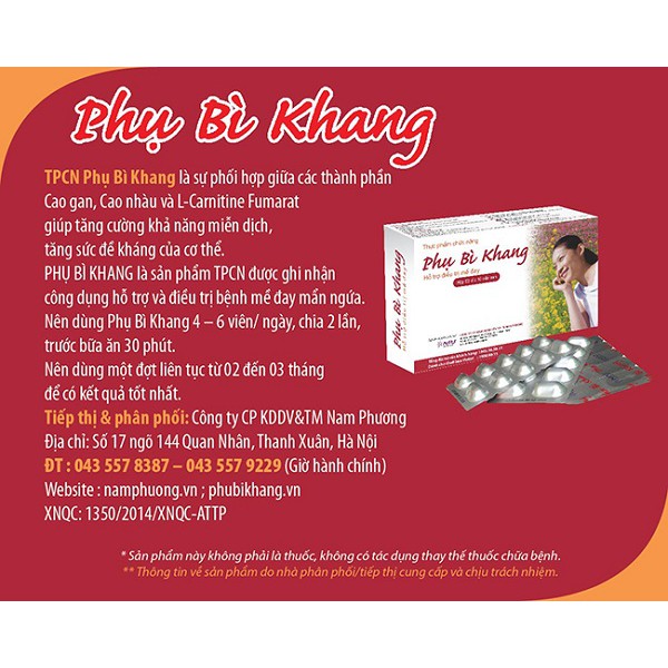 Phụ Bì Khang - Hỗ trợ điều trị mề đay, mẩm đỏ từng đám (Hộp 30 viên)