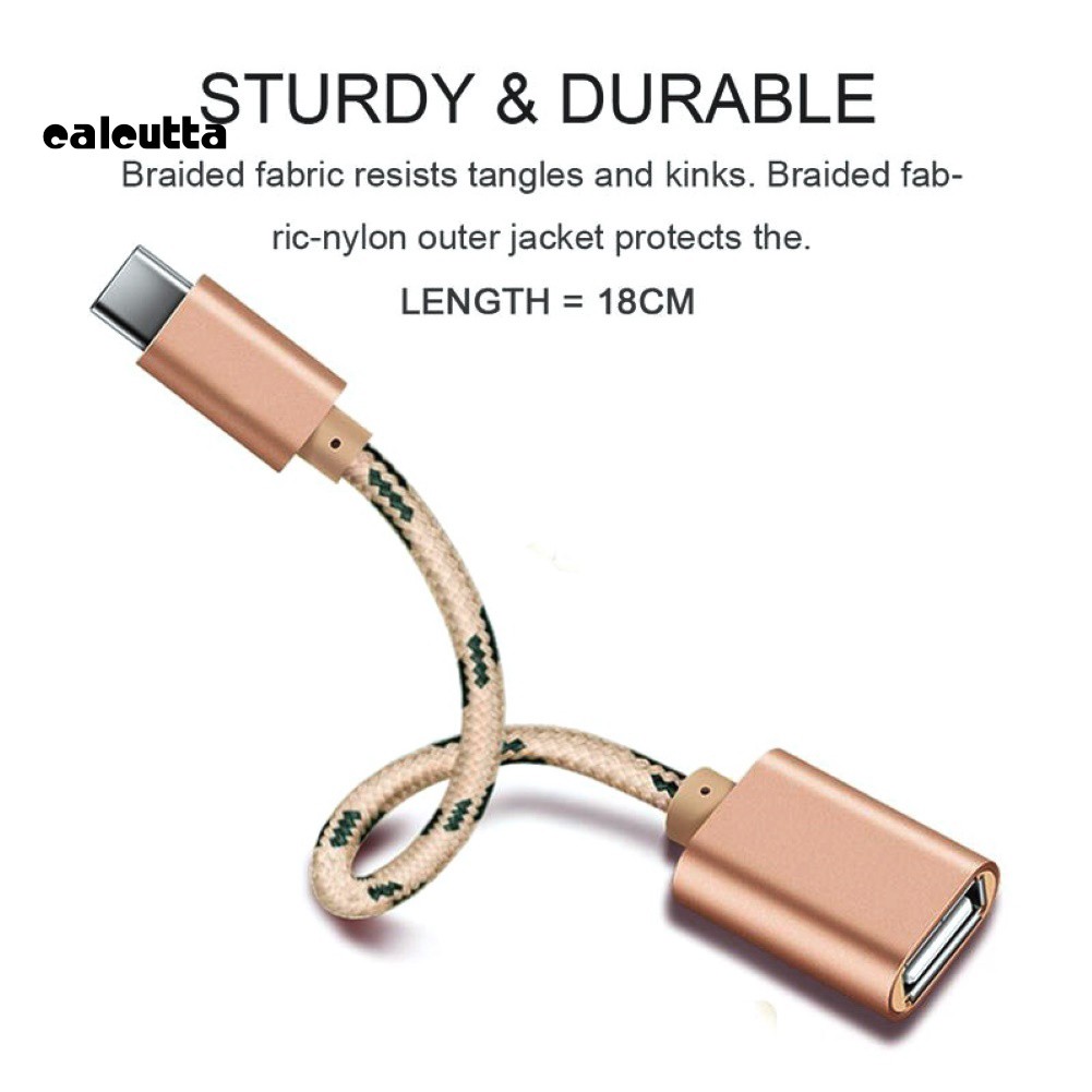 ✡YYW✡Braided Type-C Male to USB Female OTG Adapter Converter for Phone Tablet PC
