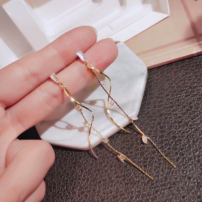 [Jiudolan] Khuyên Tai Tua Rua Dài Đính Đá Zircon Không Đối Xứng Thời Trang Cho Nữ