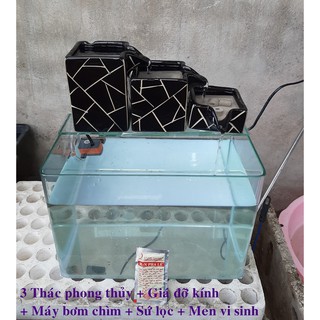 Hệ thống máy lọc nước bể cá kết hợp thác nước phong thủy (3 thác + giá kính đỡ + bơm chìm + sứ lọc + men vi sinh)